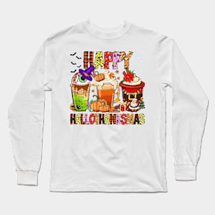 Coffee Halloween Thanksgiving Christmas Happy Hallothanksmas TShirt Long Sleeve T-Shirt